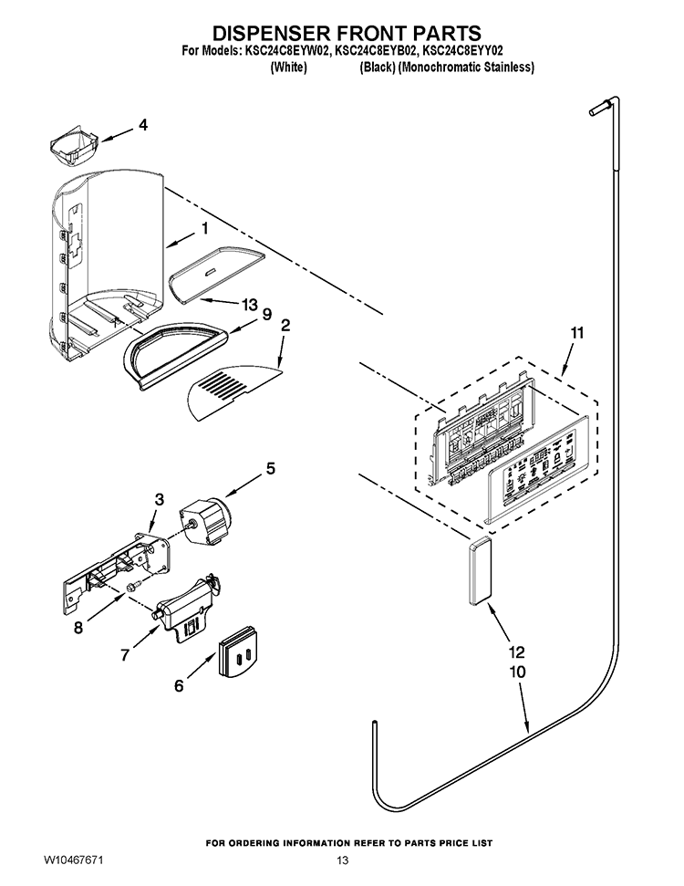 DISPENSER FRONT PARTS Diagram and Parts List for KSC24C8EYB02  KitchenAid Refrigerator