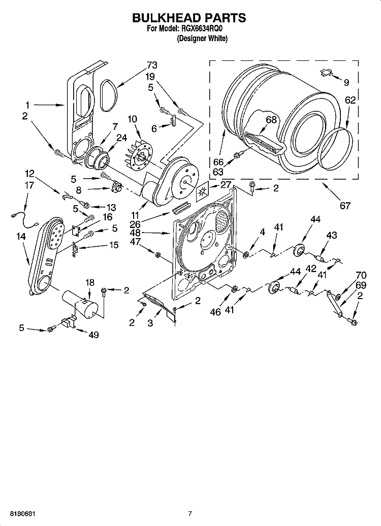 BULKHEAD PARTS, OPTIONAL PARTS (NOT INCLUDED) Diagram and Parts List for RGX6634RQ0  Roper Dryer