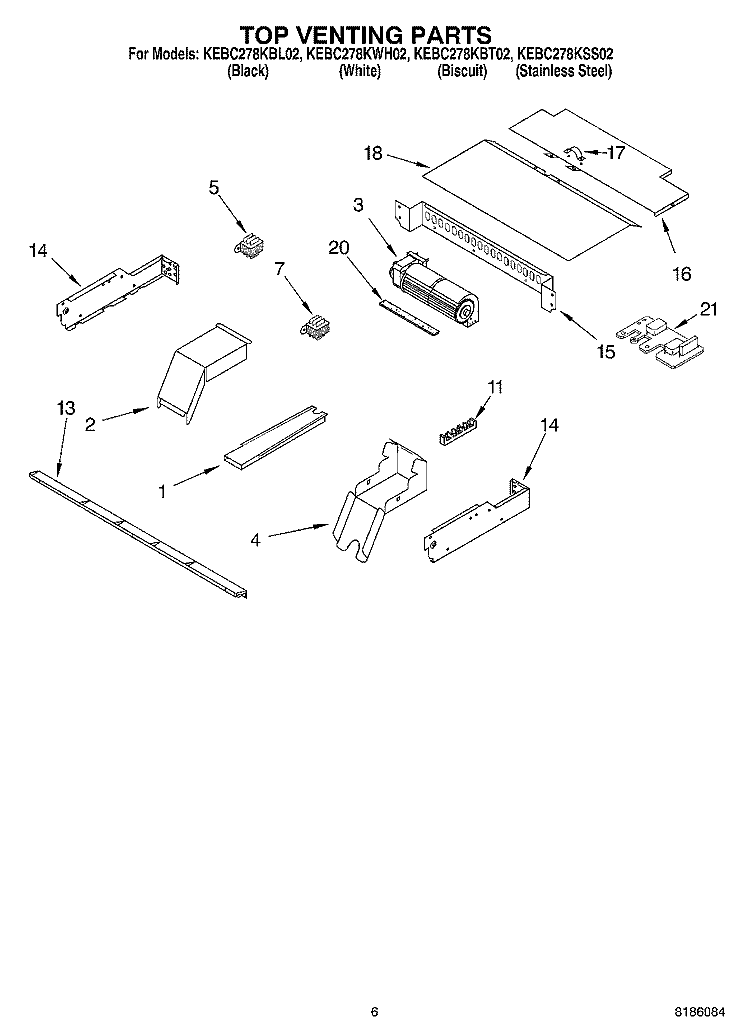 TOP VENTING PARTS, OPTIONAL PARTS Diagram and Parts List for KEBC278KSS02  KitchenAid Wall Oven