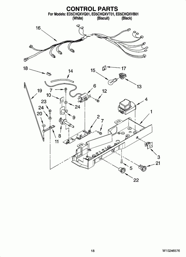 CONTROL PARTS Diagram and Parts List for ED5CHQXVQ01  Whirlpool Refrigerator