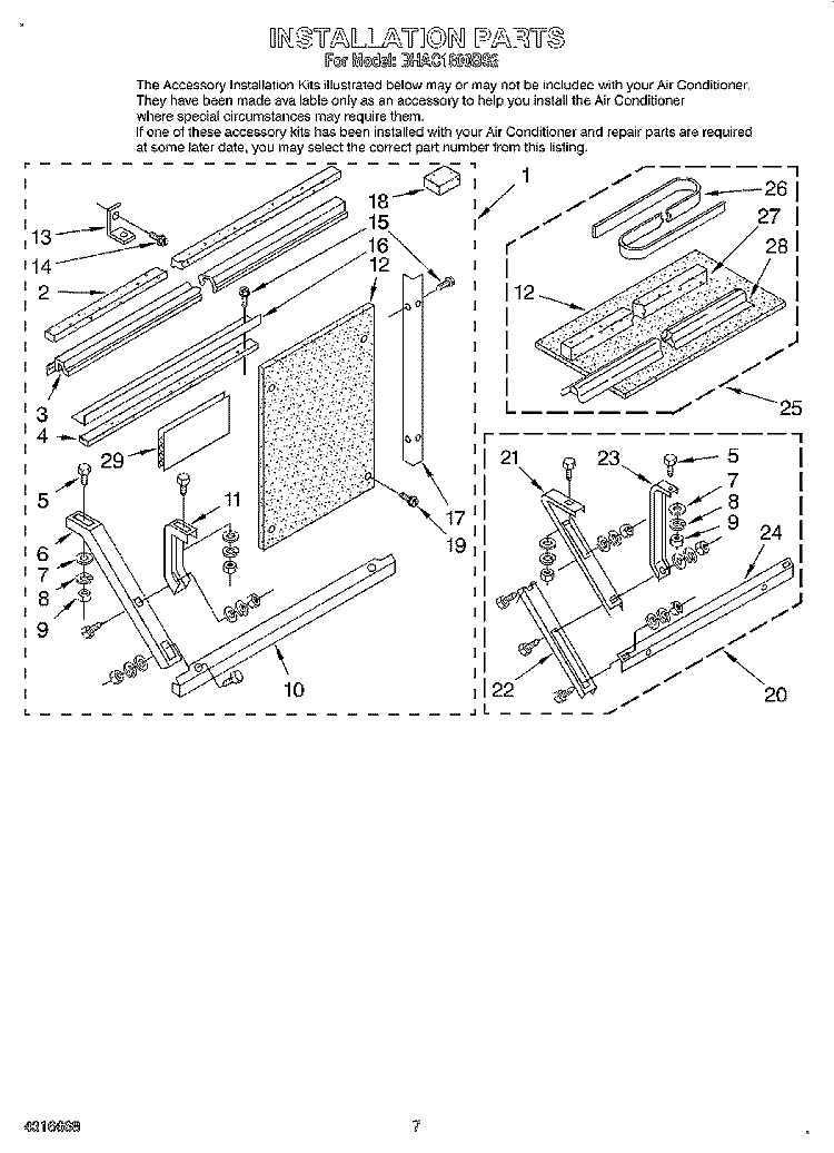 INSTALLATION Diagram and Parts List for BHAC1800BS2  Whirlpool Air Conditioner