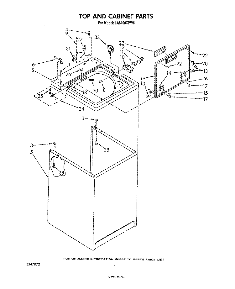 TOP AND CABINET, NOT ILLUSTRATED AND OPTIONAL Diagram and Parts List for LA6400XPW6  Whirlpool Washer