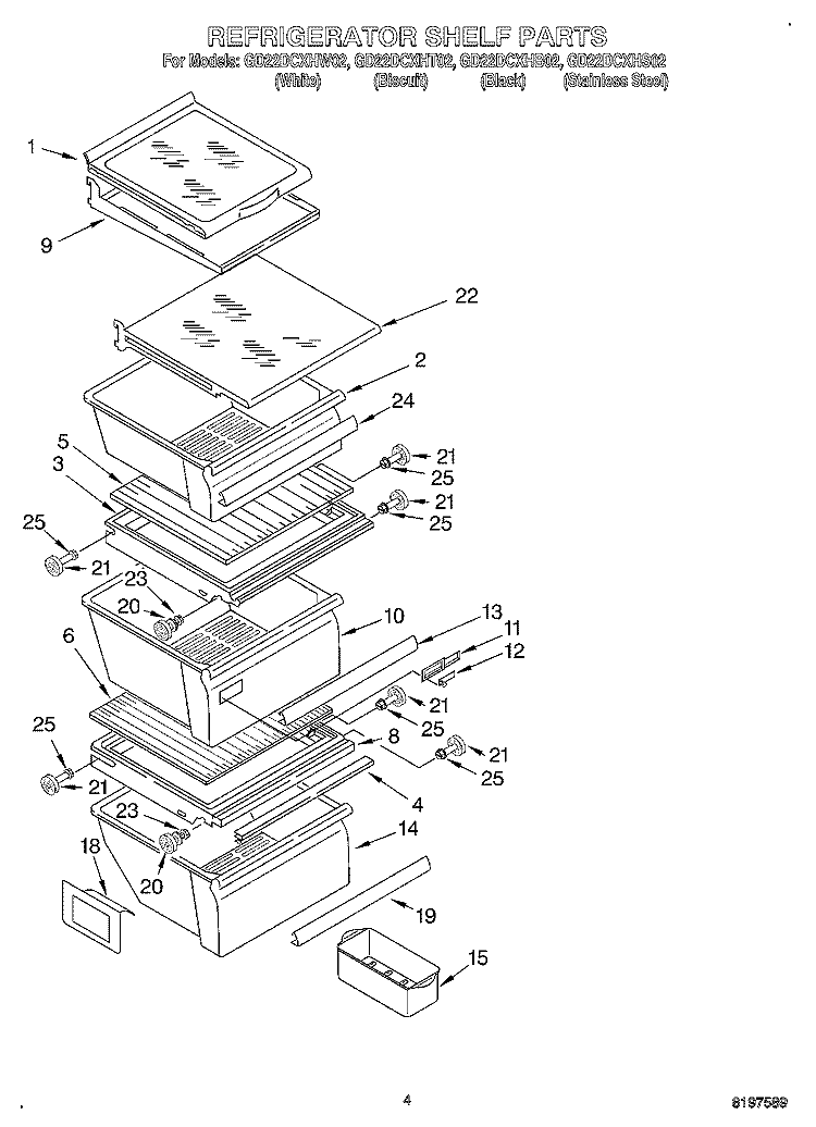 REFRIGERATOR SHELF Diagram and Parts List for GD22DCXHS02  Whirlpool Refrigerator
