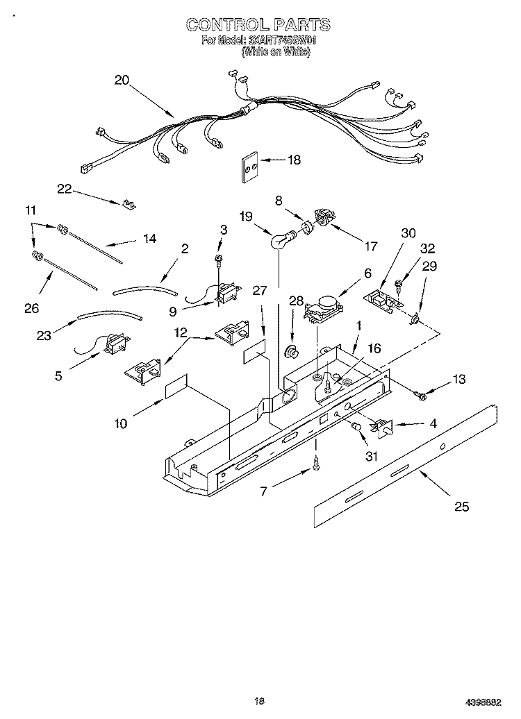 CONTROL Diagram and Parts List for 3XART745GW01  Whirlpool Refrigerator