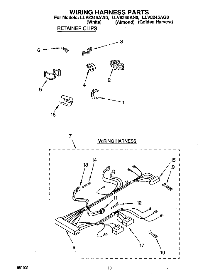 WIRING HARNESS Diagram and Parts List for LLV8245AG0  Whirlpool Washer