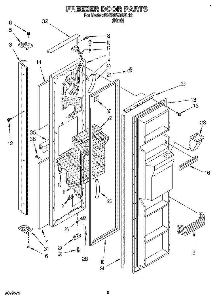 FREEZER DOOR Diagram and Parts List for KSRB22QABL12  KitchenAid Refrigerator
