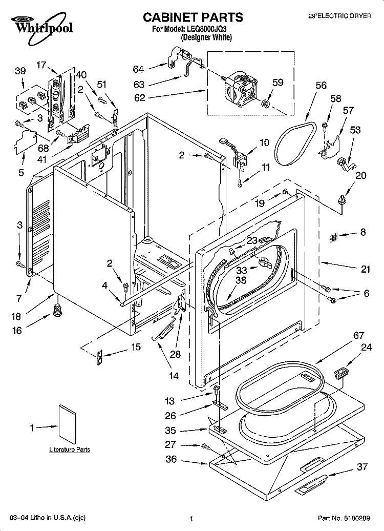 CABINET PARTS Diagram and Parts List for LEQ8000JQ3  Whirlpool Dryer