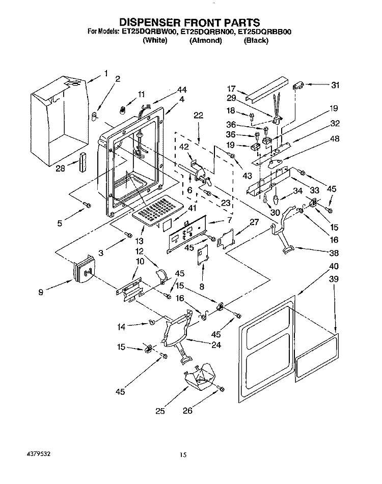 DISPENSER FRONT Diagram and Parts List for ET25DQRBW00  Whirlpool Refrigerator