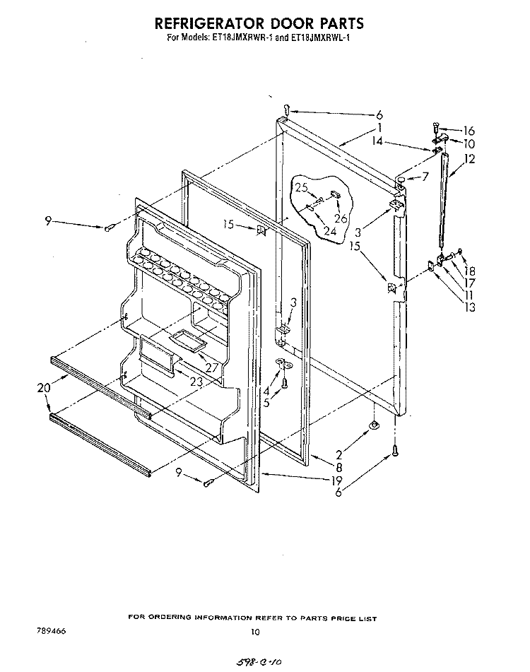 REFRIGERATOR DOOR Diagram and Parts List for ET18JMXRWR1  Whirlpool Refrigerator