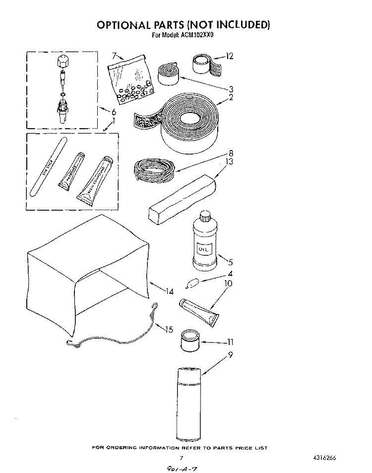 LIT/OPTIONAL Diagram and Parts List for ACM102XX0  Whirlpool Air Conditioner