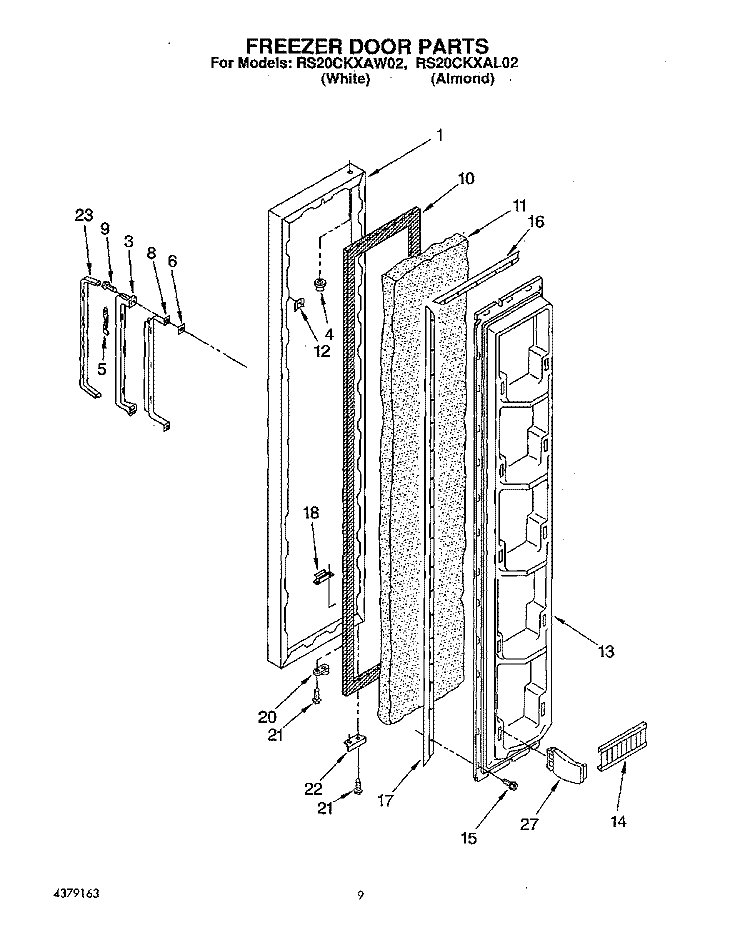 FREEZER DOOR Diagram and Parts List for RS20CKXAL02  Roper Refrigerator