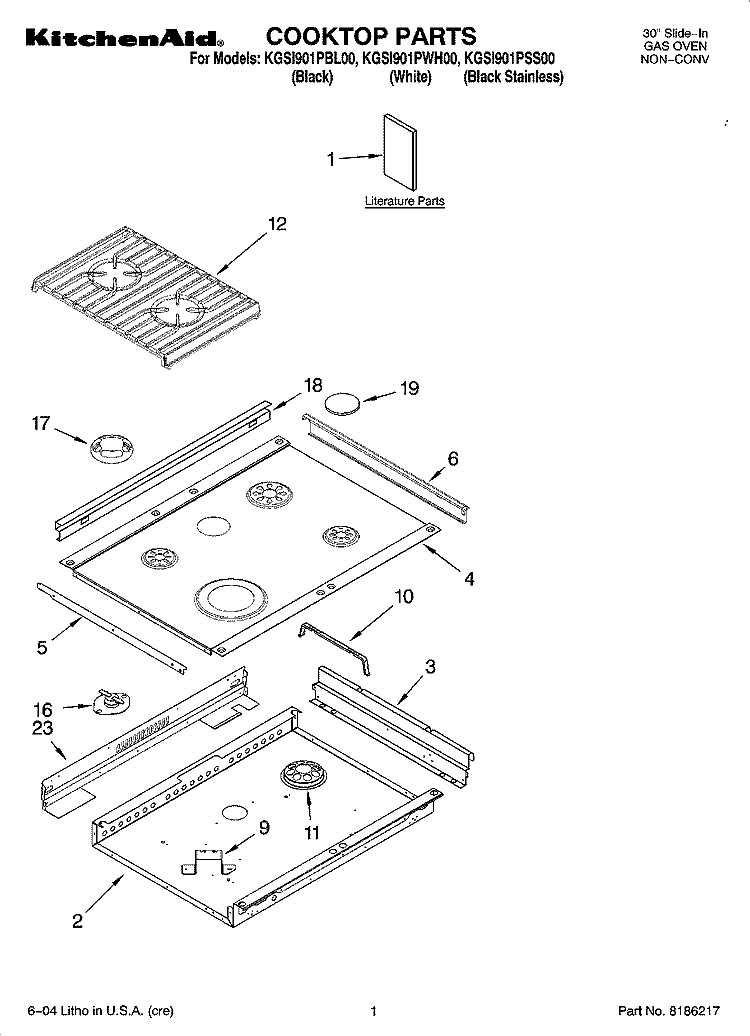 COOKTOP PARTS Diagram and Parts List for KGSI901PSS00  KitchenAid Range