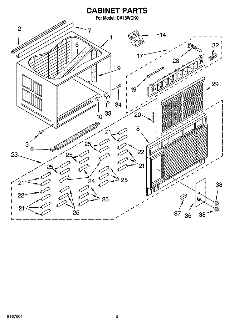CABINET PARTS Diagram and Parts List for CA18WCK0  Crosley Air Conditioner