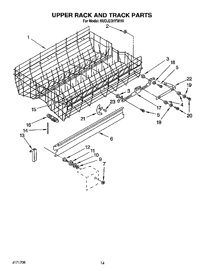 UPPER RACK AND TRACK Diagram and Parts List for KUDJ23HYWH0  KitchenAid Dishwasher