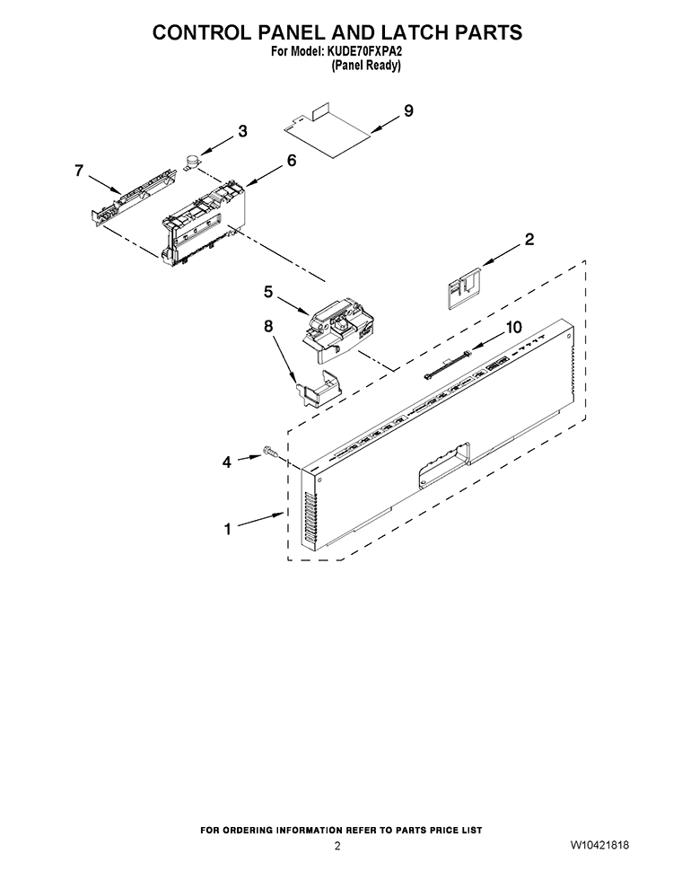 CONTROL PANEL AND LATCH PARTS Diagram and Parts List for KUDE70FXPA2  KitchenAid Dishwasher