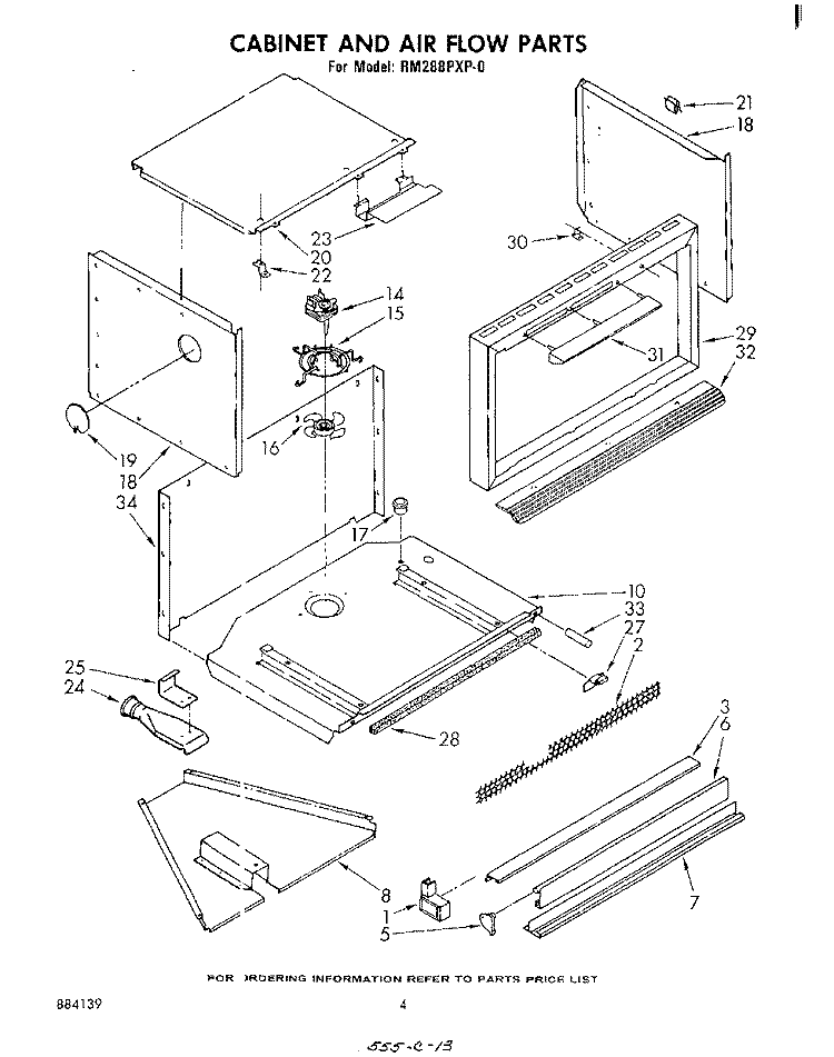 CABINET AND AIRFLOW Diagram and Parts List for RM288PXP0  Whirlpool Microwave Oven Combo