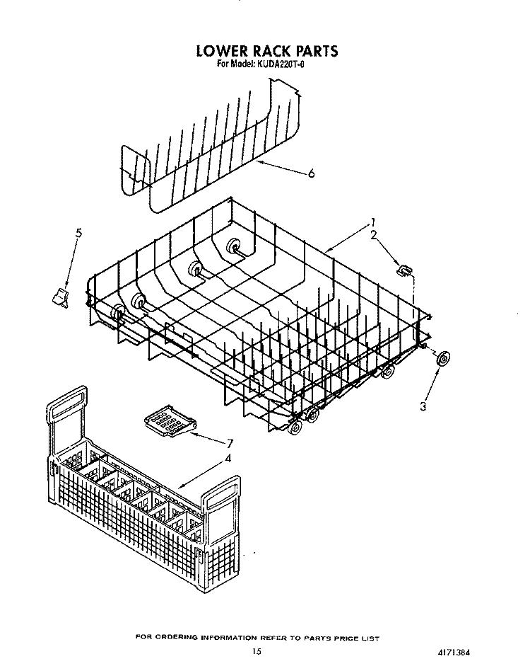 LOWER RACK Diagram and Parts List for KUDA220T0  KitchenAid Dishwasher