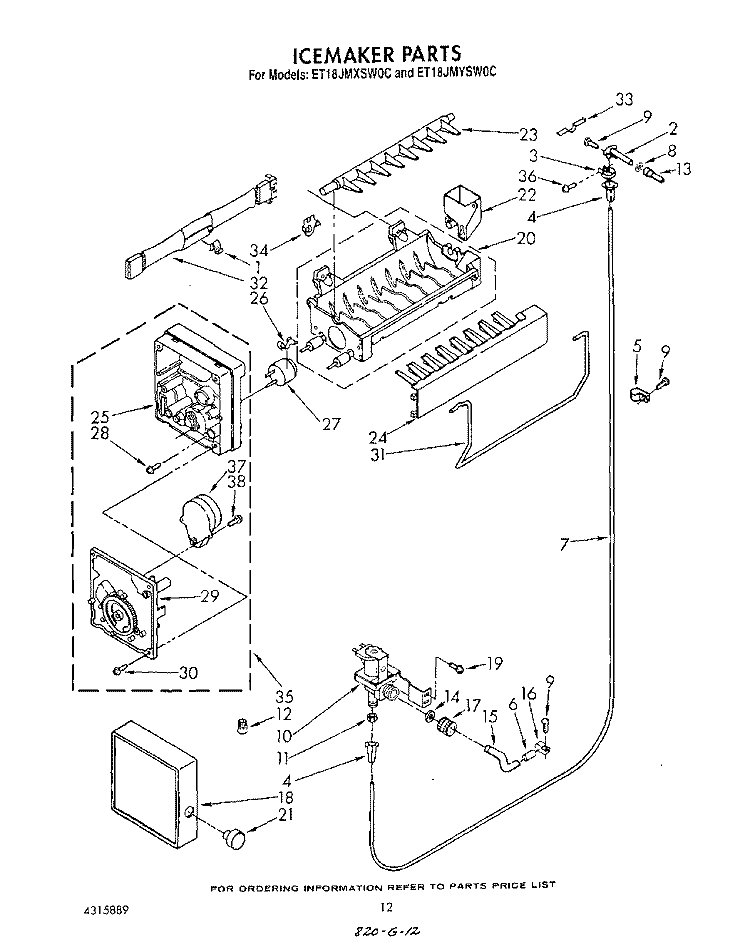 ICEMAKER, LIT/OPTIONAL Diagram and Parts List for ET18JMYSN0C  Whirlpool Refrigerator