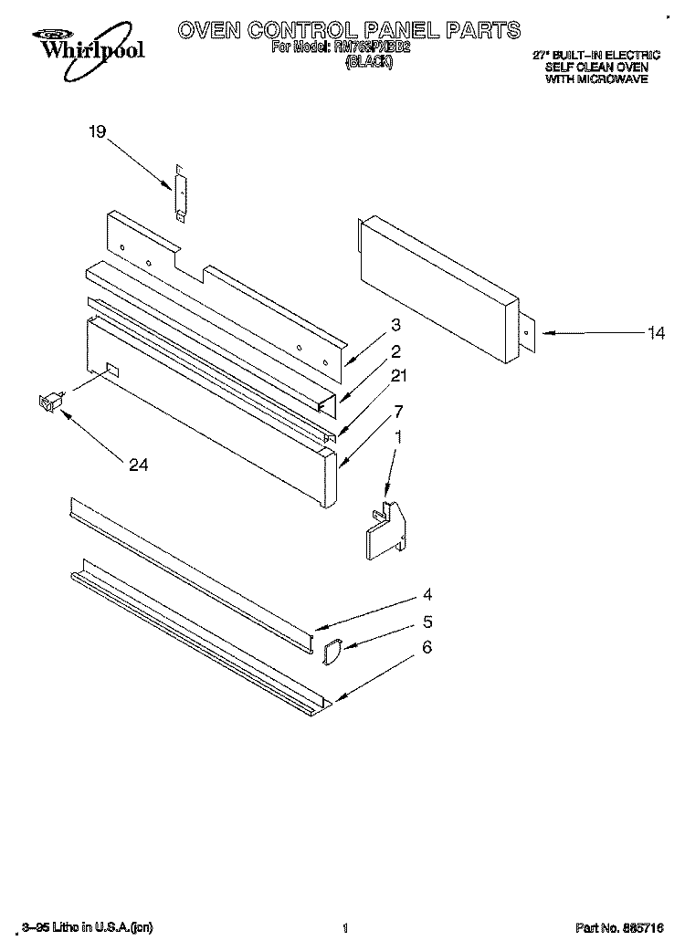 OVEN CONTROL PANEL, LITERATURE Diagram and Parts List for RM765PXBB2  Whirlpool Wall Oven