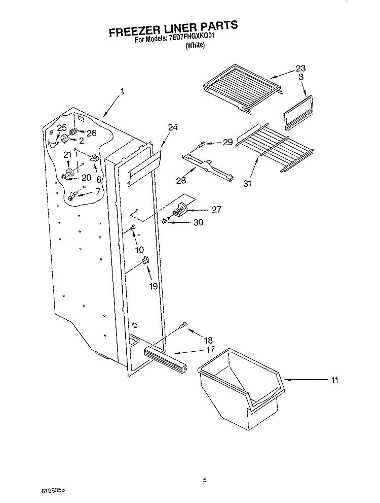 FREEZER LINER Diagram and Parts List for 7ED7FHGXKQ01  Whirlpool Refrigerator