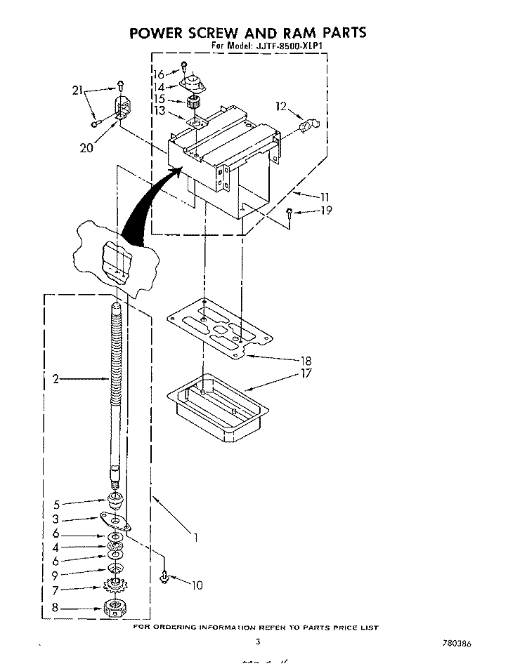 POWER SCREW AND RAM Diagram and Parts List for JJTF8500XLP1  Whirlpool Trash Compactor