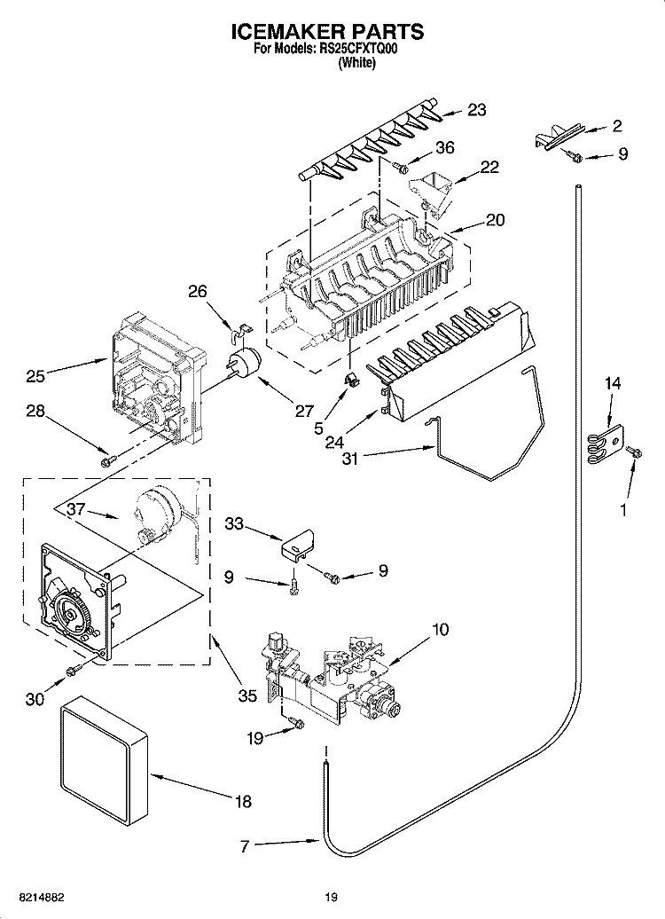 ICEMAKER PARTS, OPTIONAL PARTS (NOT INCLUDED) Diagram and Parts List for RS25CFXTQ00  Roper Refrigerator