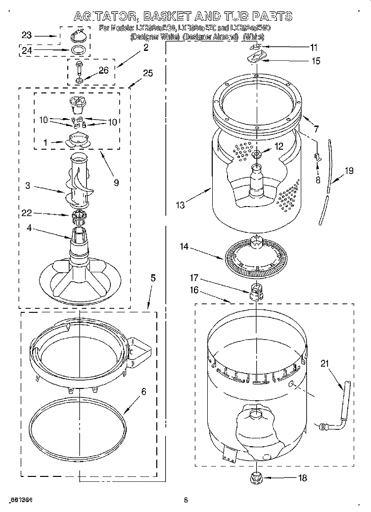 AGITATOR, BASKET AND TUB Diagram and Parts List for LXR9245EZ0  Whirlpool Washer