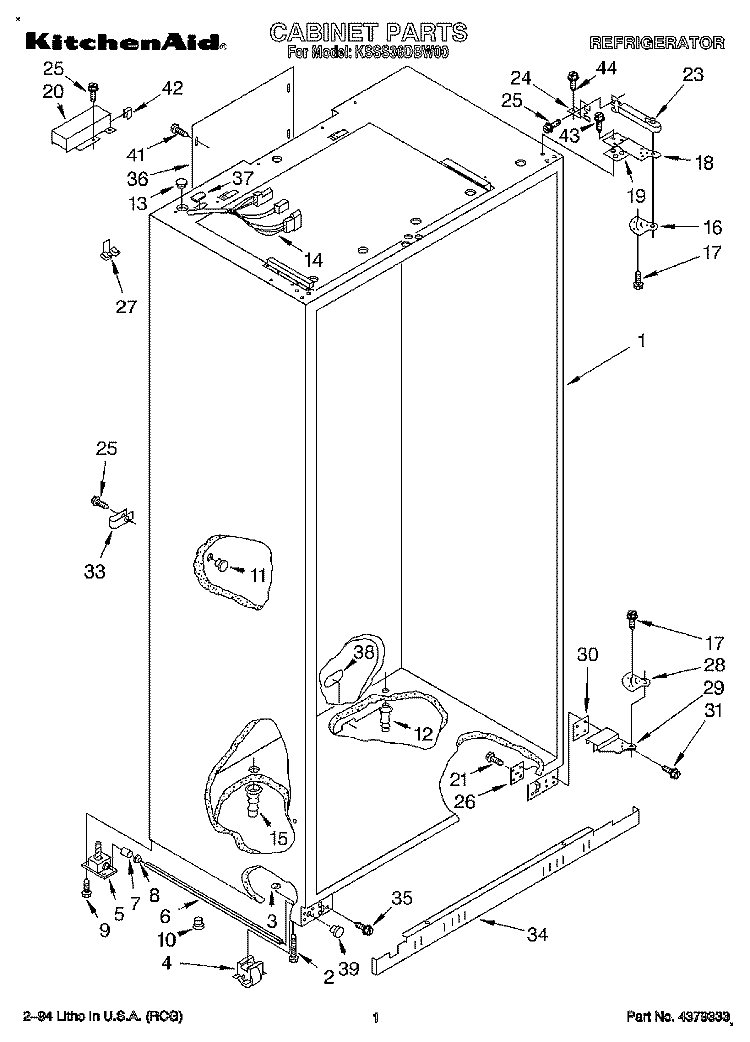 CABINET Diagram and Parts List for KSSS36DBW00  KitchenAid Refrigerator