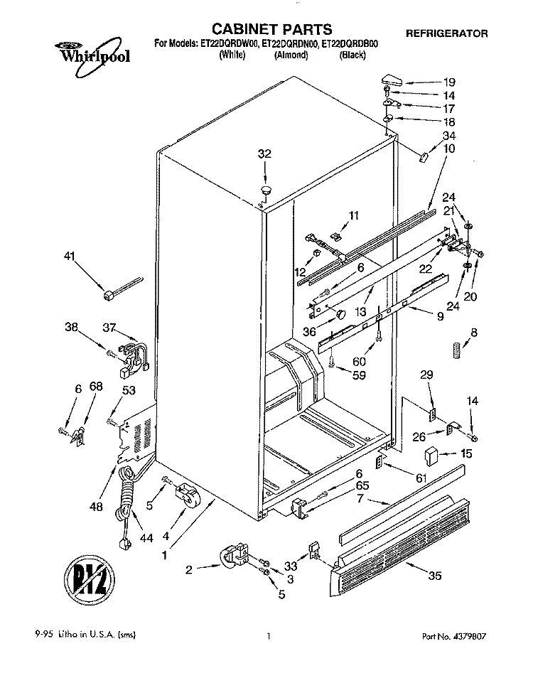 CABINET Diagram and Parts List for ET22DQRDB00  Whirlpool Refrigerator