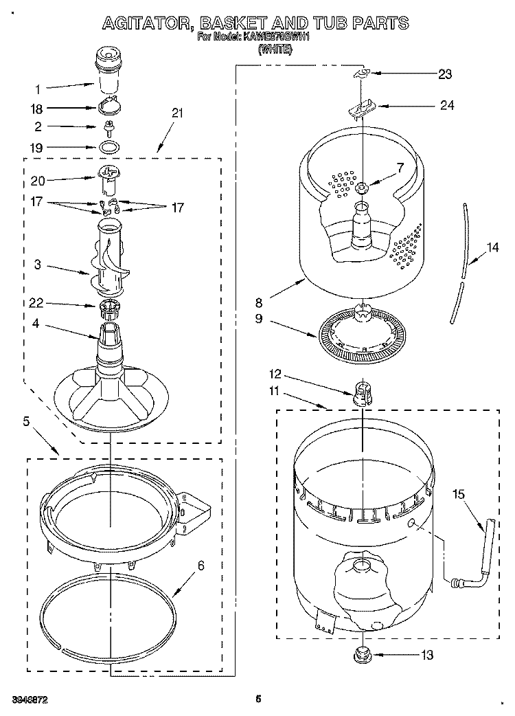 AGITATOR, BASKET AND TUB Diagram and Parts List for KAWE870BWH1  KitchenAid Washer