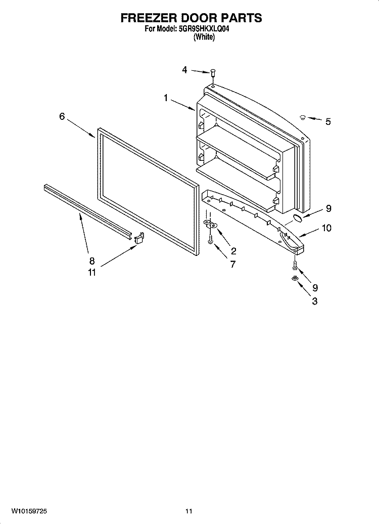 FREEZER DOOR PARTS, OPTIONAL PARTS Diagram and Parts List for 5GR9SHKXLQ04  Whirlpool Refrigerator