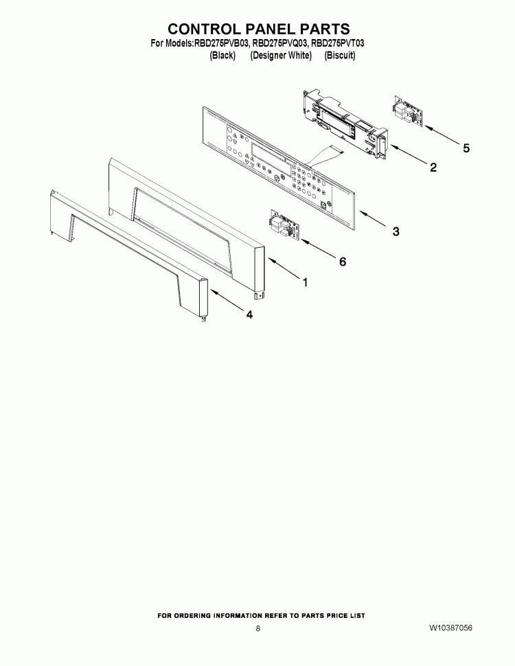 CONTROL PANEL PARTS Diagram and Parts List for RBD275PVB03  Whirlpool Wall Oven