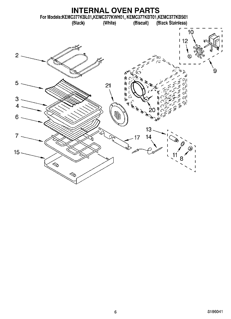 INTERNAL OVEN PARTS Diagram and Parts List for KEMC377KWH01  KitchenAid Microwave Oven Combo