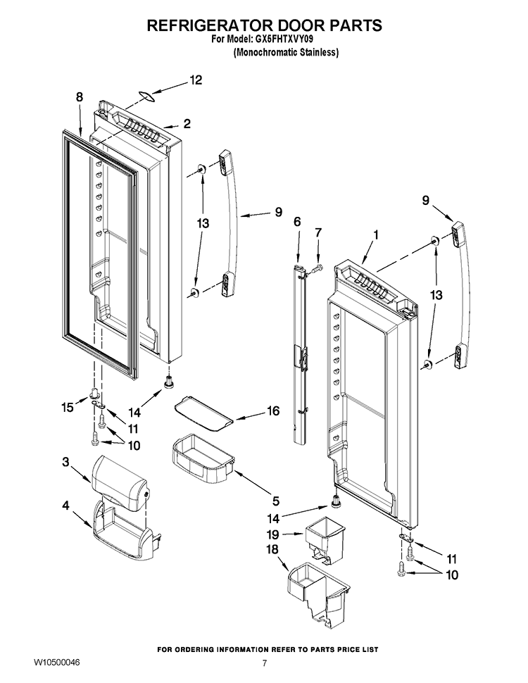 REFRIGERATOR DOOR PARTS Diagram and Parts List for GX5FHTXVY09  Whirlpool Refrigerator