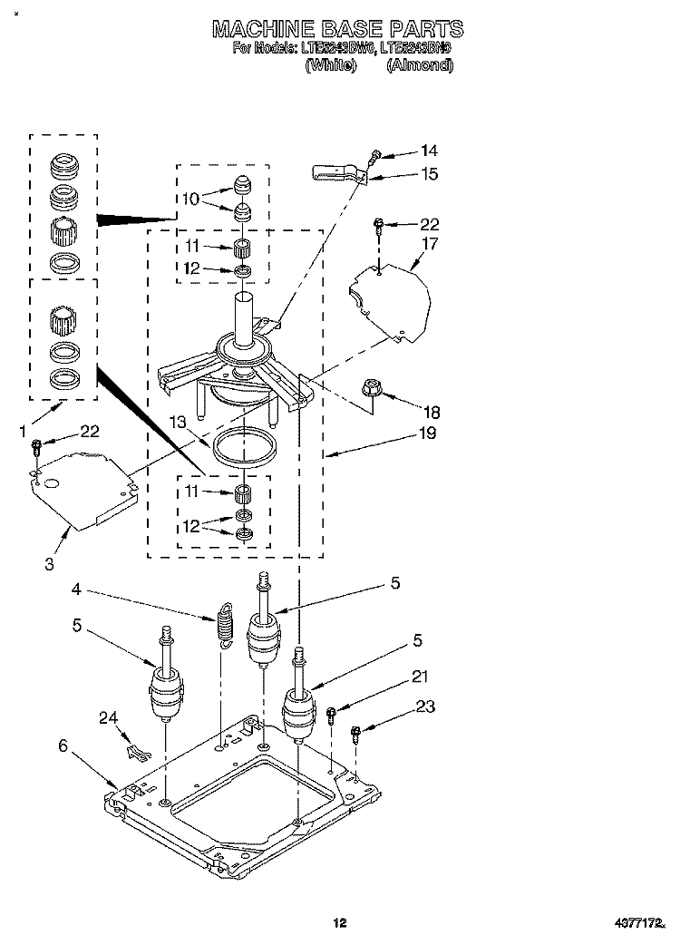 MACHINE BASE Diagram and Parts List for LTE5243BN0  Whirlpool Washer Dryer Combo