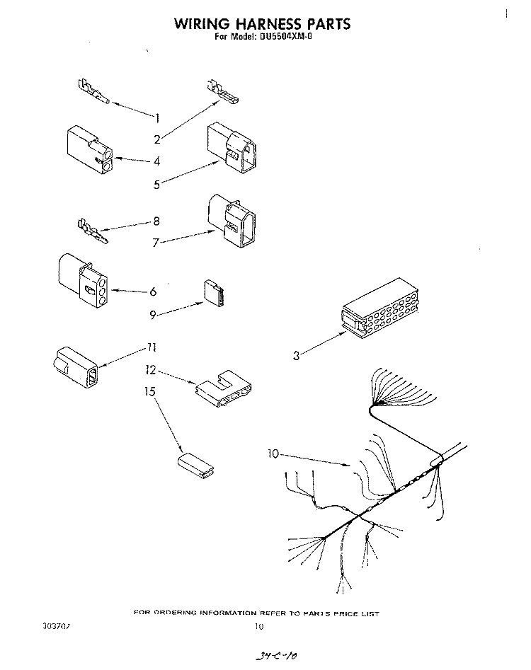 WIRING HARNESS Diagram and Parts List for DU5504XM0  Whirlpool Dishwasher