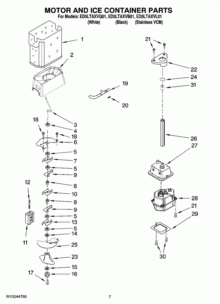 MOTOR AND ICE CONTAINER PARTS Diagram and Parts List for ED5LTAXVL01  Whirlpool Refrigerator