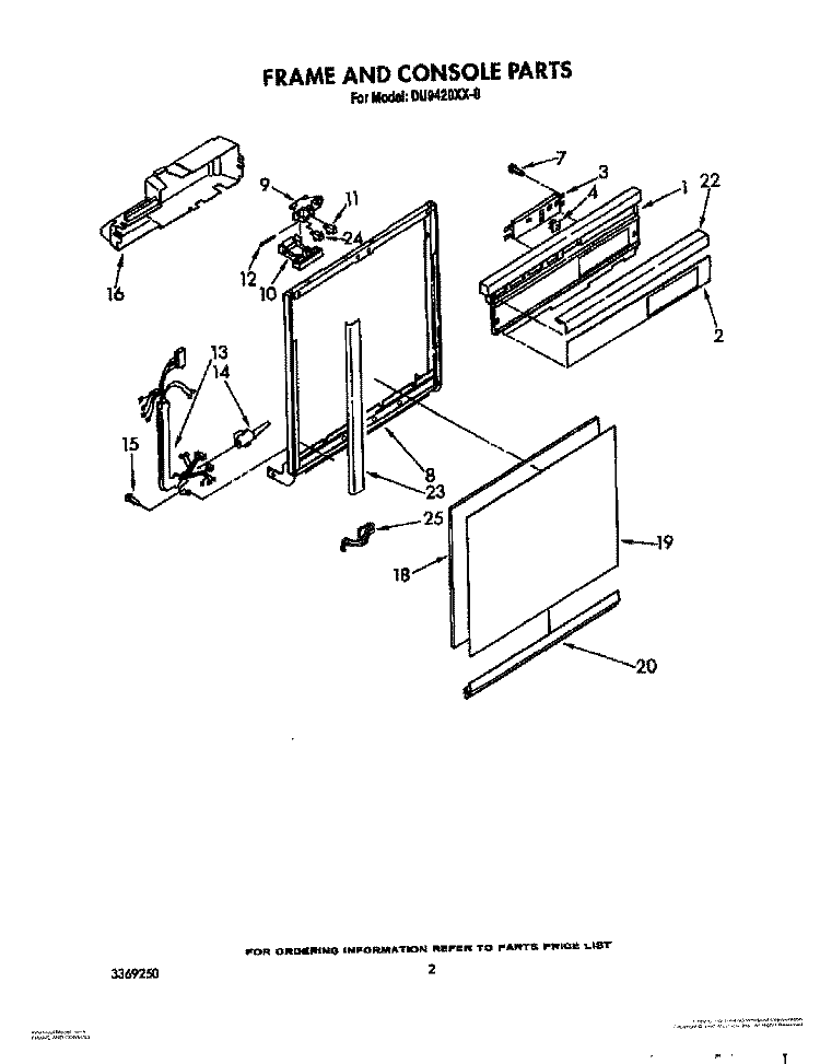 FRAME AND CONSOLE Diagram and Parts List for DU9420XX0  Whirlpool Dishwasher