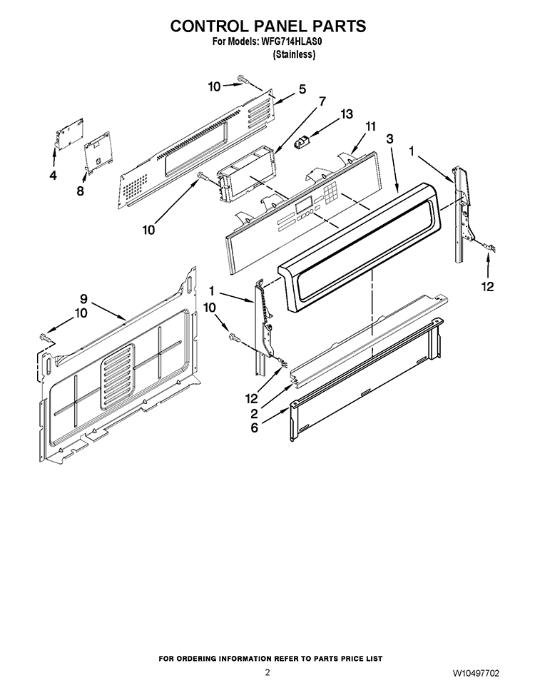 CONTROL PANEL PARTS Diagram and Parts List for WFG714HLAS0  Whirlpool Range