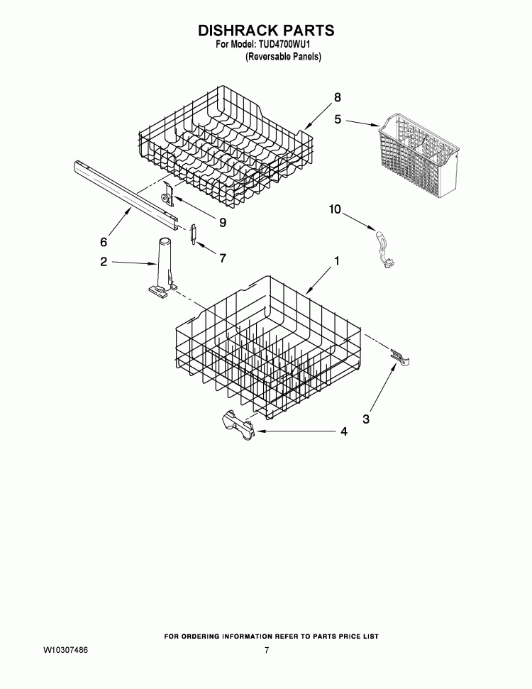 DISHRACK PARTS Diagram and Parts List for TUD4700WU1  Estate Dishwasher