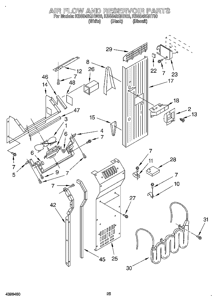AIR FLOW AND RESERVOIR Diagram and Parts List for KSSS42QHB00  KitchenAid Refrigerator