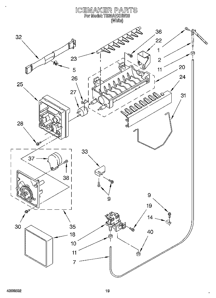 ICEMAKER, OPTIONAL Diagram and Parts List for TS25AEXHW00  Estate Refrigerator
