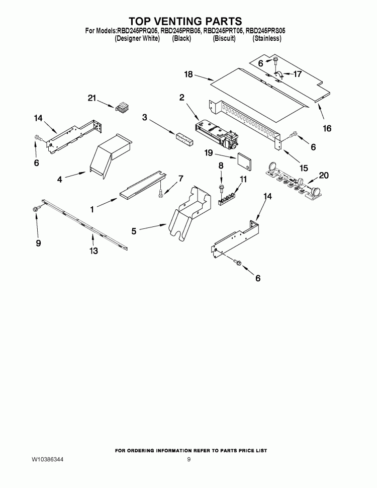 TOP VENTING PARTS Diagram and Parts List for RBD245PRQ05  Whirlpool Wall Oven