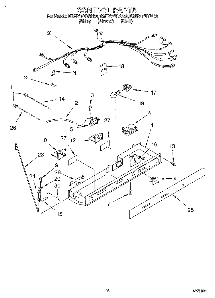 CONTROL Diagram and Parts List for KSRP27QDBL00  KitchenAid Refrigerator