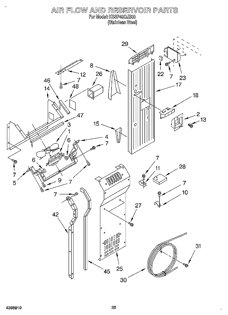 AIR FLOW AND RESERVOIR Diagram and Parts List for KSSP48QJS00  KitchenAid Refrigerator