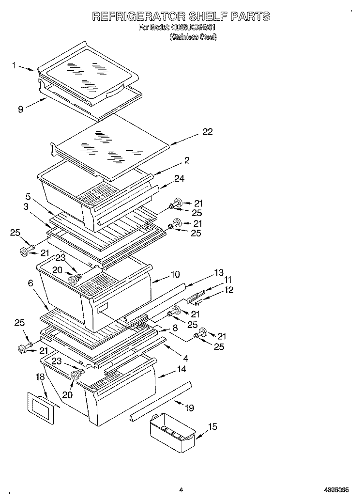 REFRIGERATOR SHELF Diagram and Parts List for GD25DCXHS01  Whirlpool Refrigerator