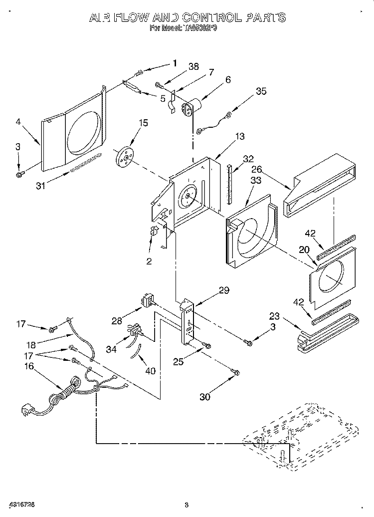 AIRFLOW AND CONTROL Diagram and Parts List for TA05002F0  Whirlpool Air Conditioner