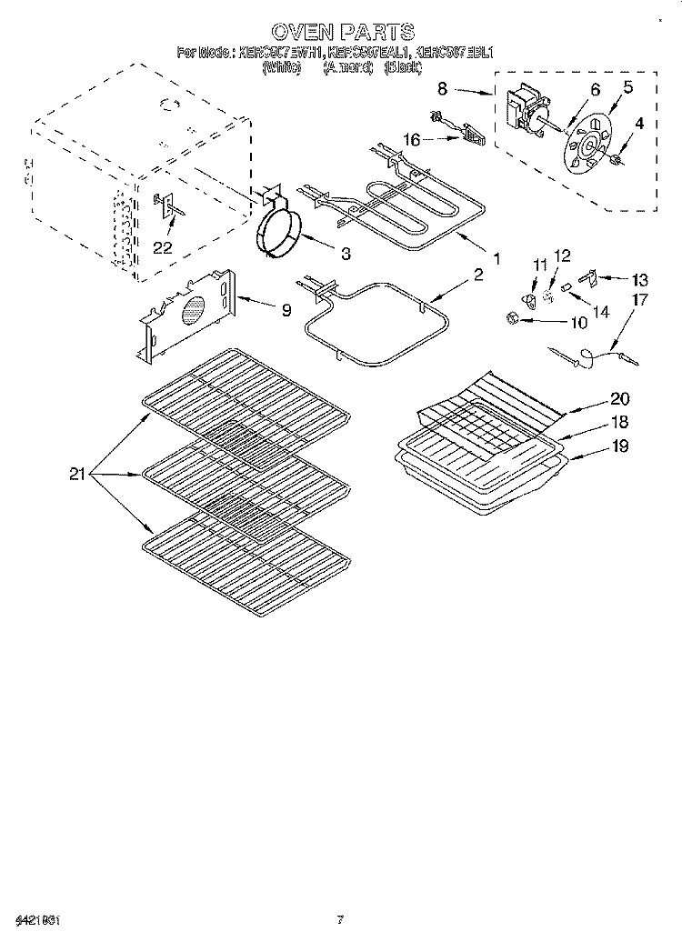 OVEN Diagram and Parts List for KERC507EAL1  KitchenAid Range