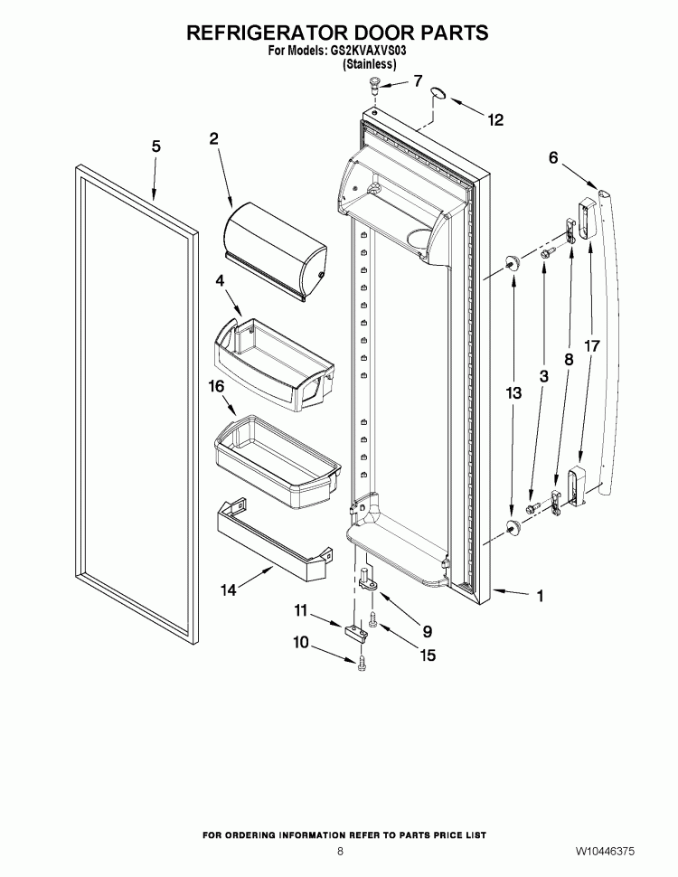 REFRIGERATOR DOOR PARTS Diagram and Parts List for GS2KVAXVS03  Whirlpool Refrigerator
