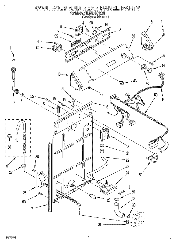 CONTROLS AND REAR PANEL Diagram and Parts List for 7LSC8244EZ0  Whirlpool Washer